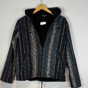 Nepalese brushed wool jacket blue striped 100% wool size small NWT